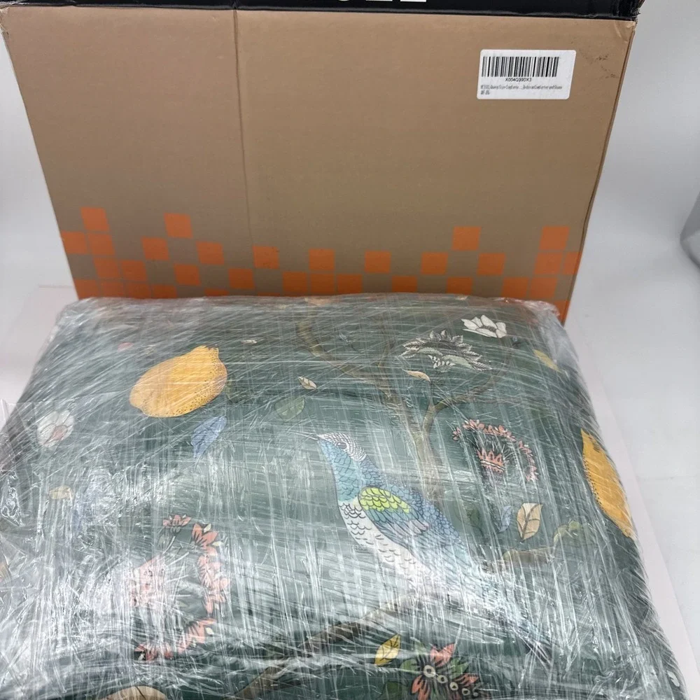 MUSSEL Queen Comforter Set 3pc Green Vintage Boho Botanical Floral Seersucker